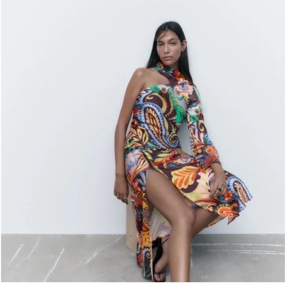ZARA PAISLEY DRESS ASYMMETRIC HEM NWT boho summer FORMAL PARTY BLOGGER fav rare - Picture 9 of 10